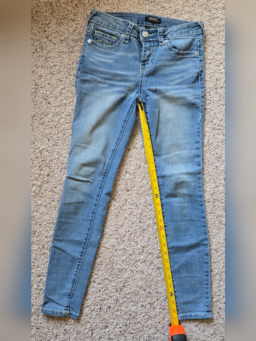 True Religion Jennie Curvy Low Rise Super Skinny Jeans Size 26 Neon Stitch Y2K - Picture 9 of 11